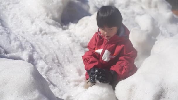 Chłopiec Bawiący Się Śniegu — Wideo stockowe