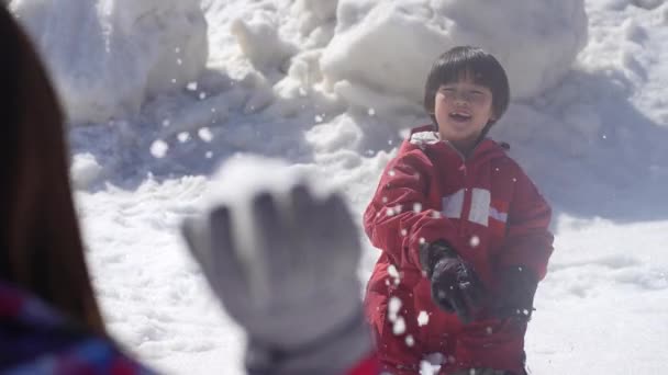 Genitore Bambino Che Giocano Nella Neve — Video Stock
