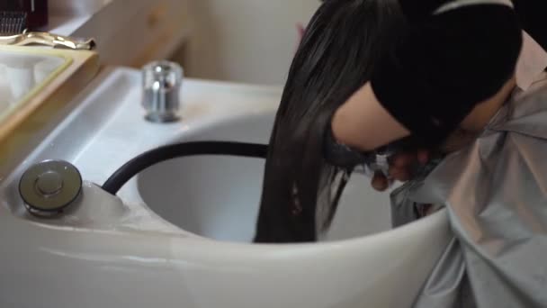 Männlicher Friseur Wäscht Frauen Die Haare — Stockvideo