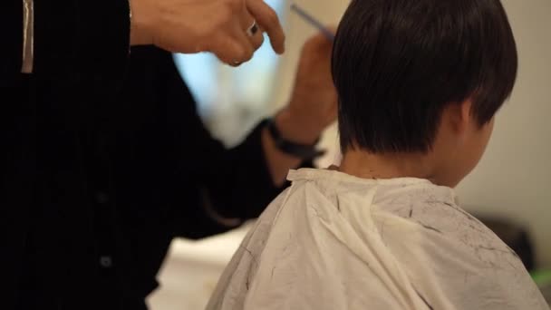 Чоловічий Перукар Стрижки Волосся Хлопчика — стокове відео