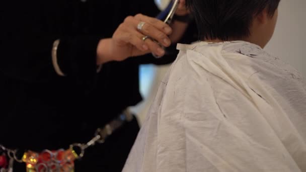 Erkek Kuaför Çocuğun Saçını Kesiyor — Stok video