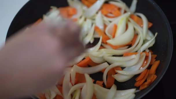Cómo Freír Zanahorias Cebollas — Vídeos de Stock