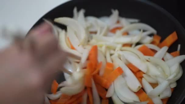 Cómo Freír Zanahorias Cebollas — Vídeos de Stock