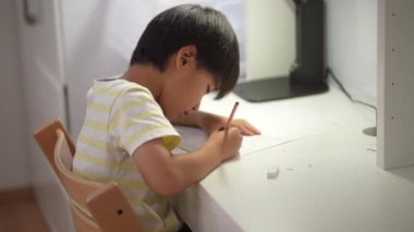 Resim günlüğü yazan bir çocuk.