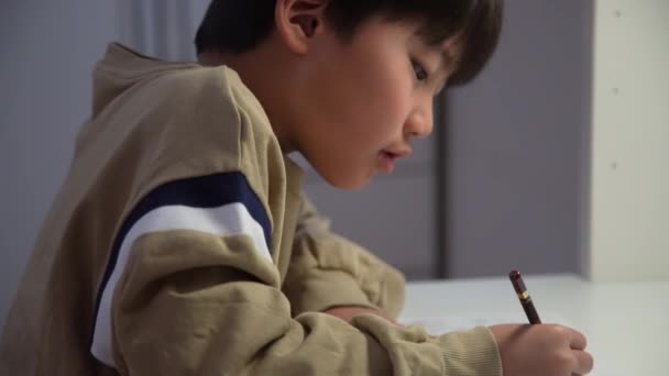 カリグラフィーを練習する少年 — ストック動画