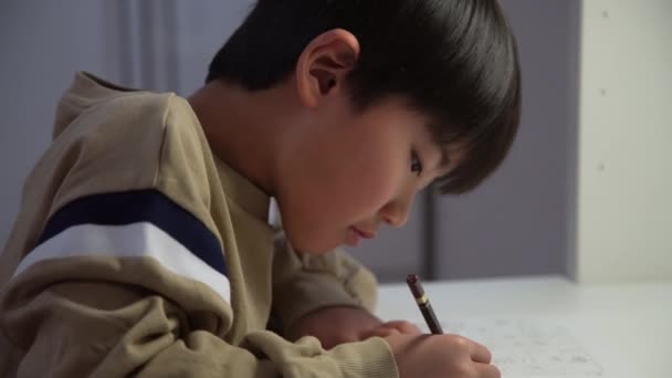 Een Jongen Die Kalligrafie Beoefent — Stockvideo