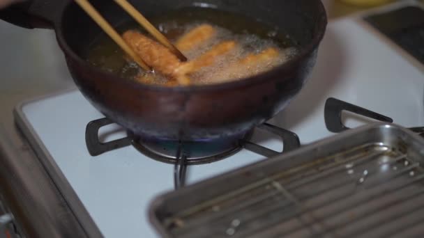 Woman Frying Shrimp Tempura — Stock Video