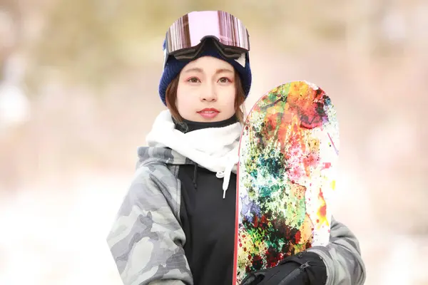 Immagine Una Donna Abbigliamento Snowboard — Foto Stock