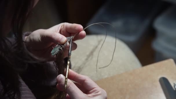 Image Woman Knitting Macrame — Stock Video