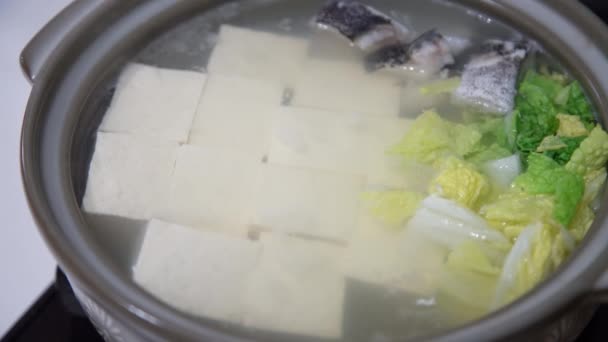 Como Fazer Tofu Fervido Com Bacalhau Repolho Chinês — Vídeo de Stock