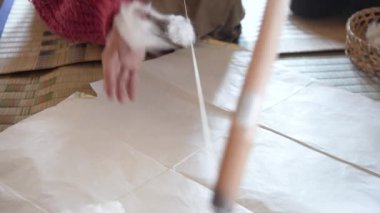 Pamukla pamuk atan bir kadın.