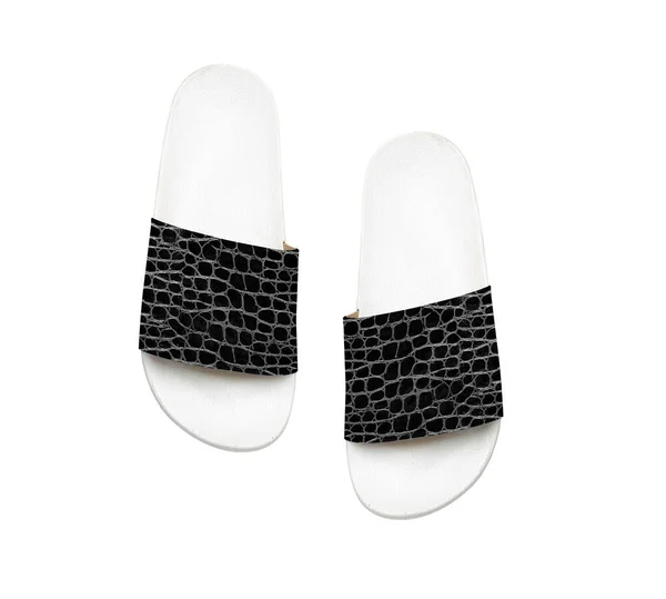 在白色背景上隔离的拖鞋中的黑色滑块 — 图库照片