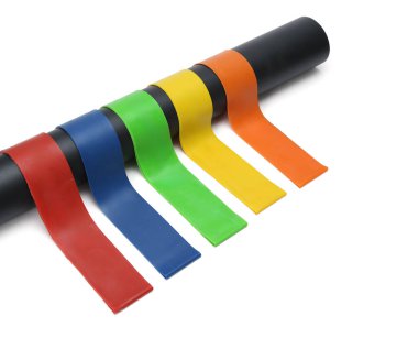 Esneme egzersizleri için çok renkli direnç döngüsü bantları 