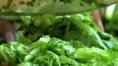 Yapraklı yeşillikleri doğramak ve yıkamak veya sarson ka saag 