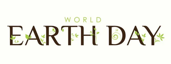 World Earth Day Engelska Typohraphy Handskrift Logotyp Dekorerad Med Gröna — Stock vektor
