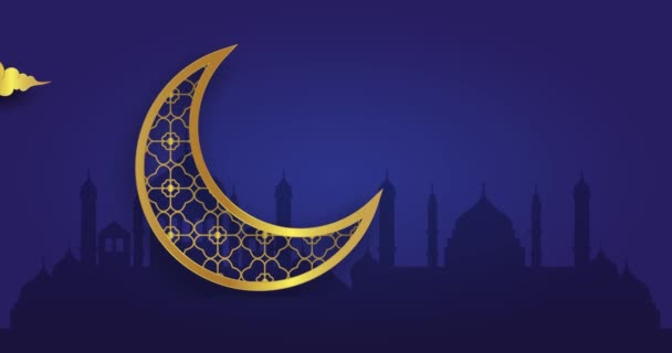 Mutlu Bayramlar Hareket Tasarım Animasyonu Ramazan Mum Feneri Camii Asılmış — Stok video