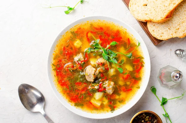 Homemade Soup with Meat and Vegeatbles, Turkey Soup, Comfort Food
