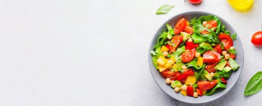 Vegetable Salad, Vegetarian Salad with Chickpeas, Avocado, Bell Pepper, Spinach, Cherry Tomatoes in a Bowl, Healthy Eating