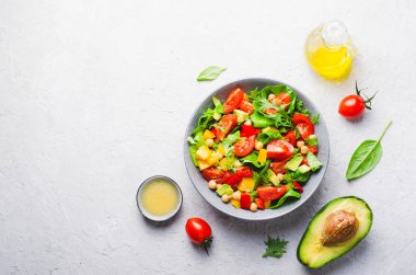 Vegetable Salad, Vegetarian Salad with Chickpeas, Avocado, Bell Pepper, Spinach, Cherry Tomatoes in a Bowl, Healthy Eating