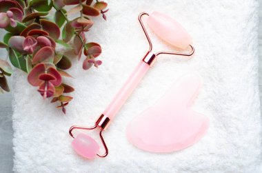 Rose Quartz Roller and Gua Sha Tool, Facial Lifting Scraping Massage Treatment