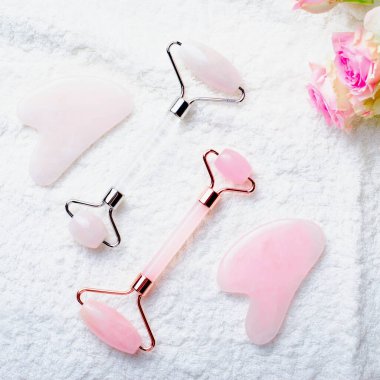 Rose Quartz Roller and Gua Sha Tool, Facial Lifting Scraping Massage Treatment