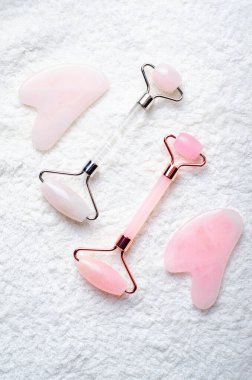 Rose Quartz Roller and Gua Sha Tool, Facial Lifting Scraping Massage Treatment