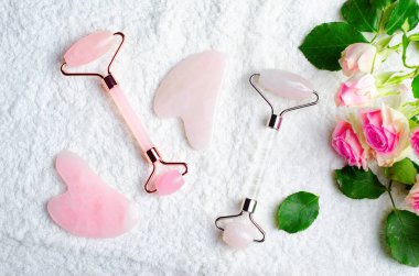 Rose Quartz Roller and Gua Sha Tool, Facial Lifting Scraping Massage Treatment