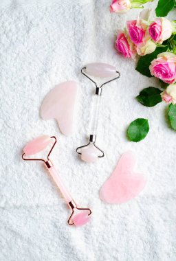 Rose Quartz Roller and Gua Sha Tool, Facial Lifting Scraping Massage Treatment