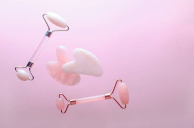 Rose Quartz Roller and Gua Sha Tool, Facial Lifting Scraping Massage Treatment