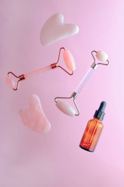 Rose Quartz Roller and Gua Sha Tool, Facial Lifting Scraping Massage Treatment