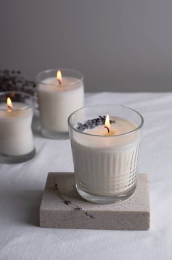 Soy Candle, Handmade Scented Candles with Lavender in Glass, Romantic Concept