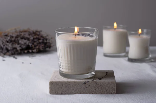 Soy Candle, Handmade Scented Candles with Lavender in Glass, Romantic Concept