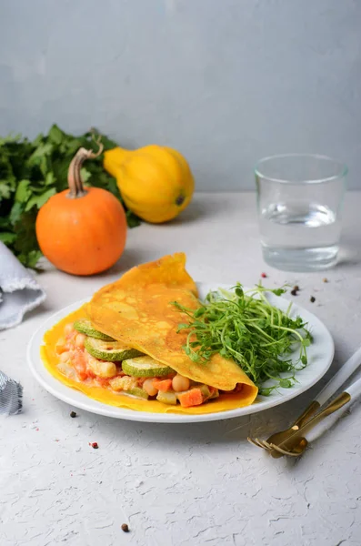 Pumpkin Crepe Vegetable Filling Tasty Vegetarian Lunch Breakfast — Stock Photo, Image