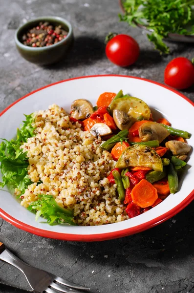 stock image Quinoa with Vegetables, Healthy Meal, Vegetarian Food on Dark Background