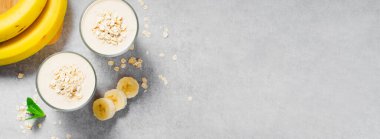 Yulaf, Sağlıklı Yiyecek, Vejetaryen Diyet Gıda Konsepti, Gri Beton Arkaplan