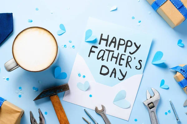Happy Father Day Concept Kartka Życzeniami Dzień Ojca Śniadanie Uroczą — Zdjęcie stockowe