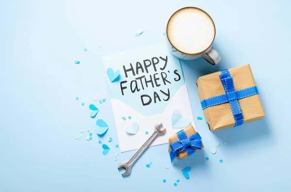 Happy Father Day Concept Blahopřání Den Otců Snídaně Roztomilým Dopisem — Stock fotografie