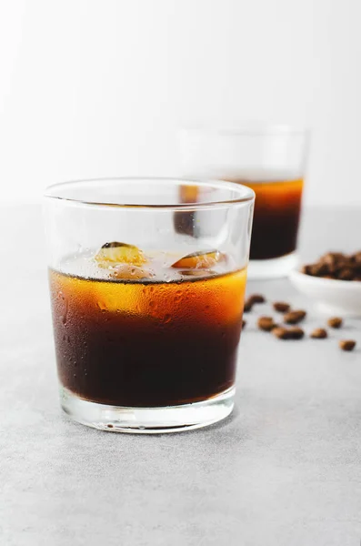 Iced Coffee Cold Brew Coffee Ice Bright Light Grey Background — Stock Photo, Image