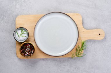 Boş Ahşap Tahta, Açık Gri Beton Arkaplan, Üst Görüş