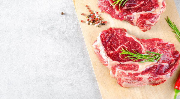 Raw Beef Organic Meat, Grey Background, Beef Steak