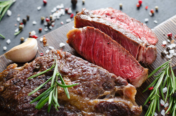 Cooked Beef Steak, Beef Organic Meat, Dark Background