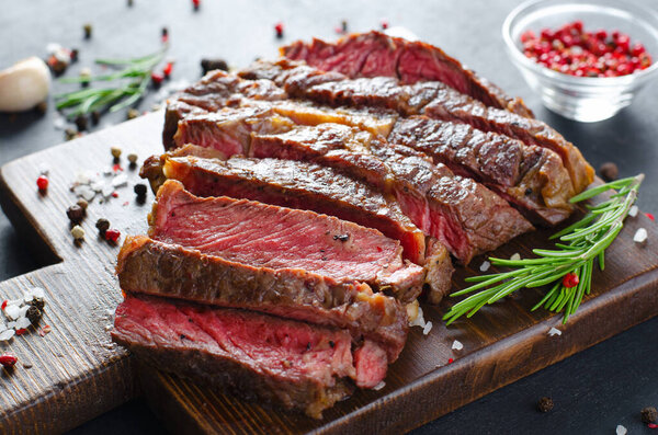 Cooked Beef Steak, Beef Organic Meat, Dark Background