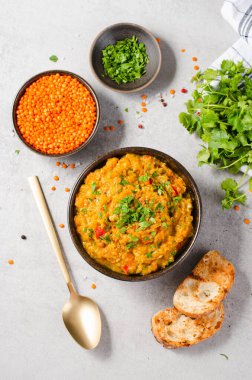 Kırmızı Mercimek Hint Körisi Dal, Mercimek Dhal, Parlak Arkaplanda Lezzetli Yemek