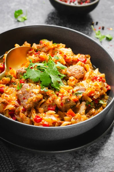 stock image Stewed Cabbage with Meat and Vegetables, Comfort Food, Braised Cabbage, Tasty Meal