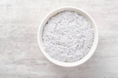 Sağlıklı Chia Pudding Kasesi Parlak Mermer Arkaplan, Kahvaltı, Süper Yemek, Vegan Gıda