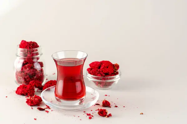 Pomegranate Tea, Dried Pomegranate Flowers, Traditional Turkish Herb Tea in Glass Cup