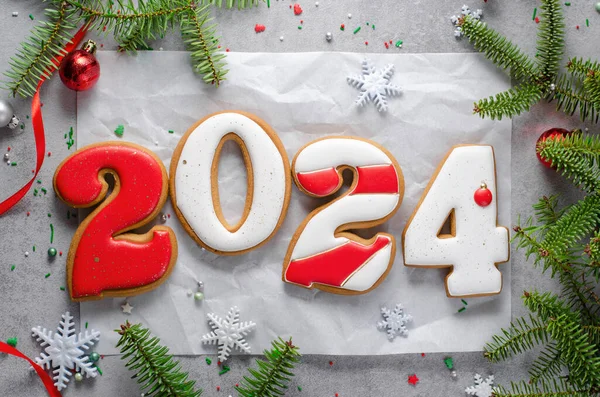 Yeni Yıl 2024 Zencefilli Kurabiye Parlak Şenlik Arkaplanı, El Yapımı Noel Muamelesi