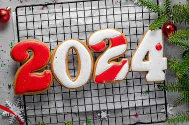 Yeni Yıl 2024 Zencefilli Kurabiye Parlak Şenlik Arkaplanı, El Yapımı Noel Muamelesi