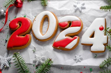 Yeni Yıl 2024 Zencefilli Kurabiye Parlak Şenlik Arkaplanı, El Yapımı Noel Muamelesi