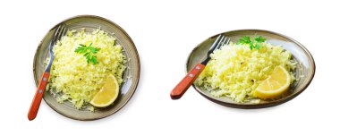 Sarı Pirinç, Yeşil Pirinç Beyaz Arkaplanda Limon, Ginger ve Fenugreek İzole Edildi